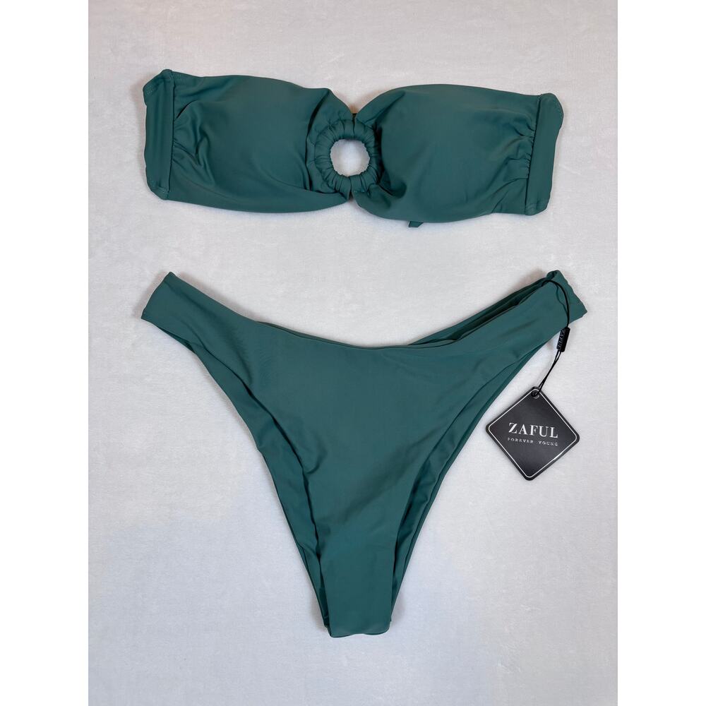NWT Zaful Solid Green Bandeau Bikini with Tie-Back Size Medium
